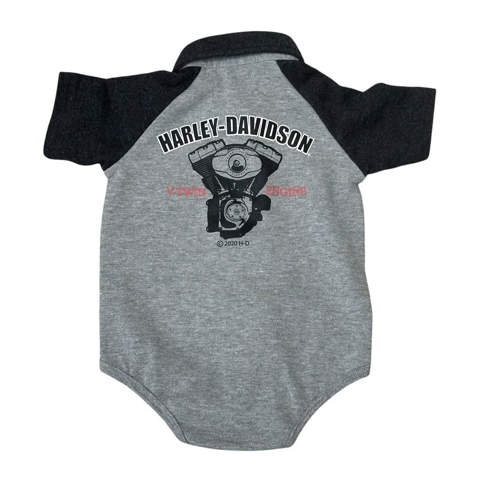 Harley-Davidson Bodysuit One-piece 6-9 months Grey Creeper V-Twin Engine Logo